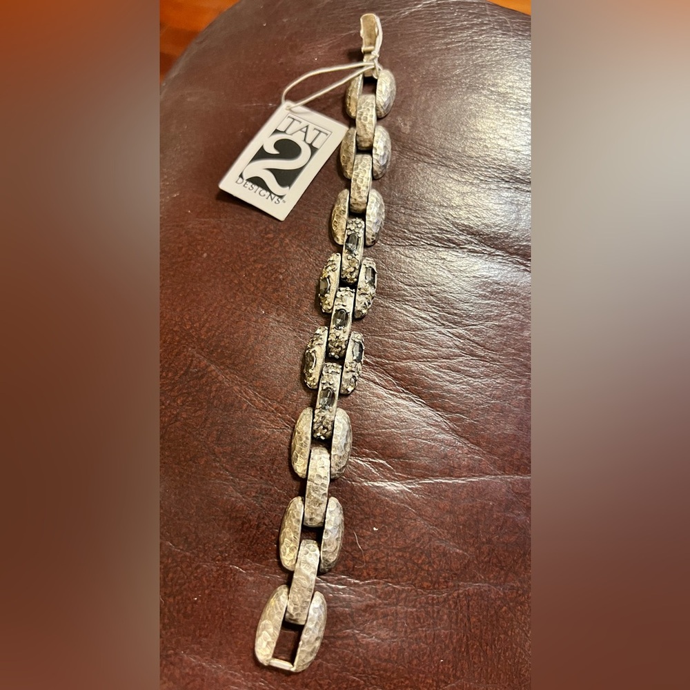 TAT 2 DESIGNS Silver Link Faceted Swarovski Black Diamond Ovals Bracelet USA NWT